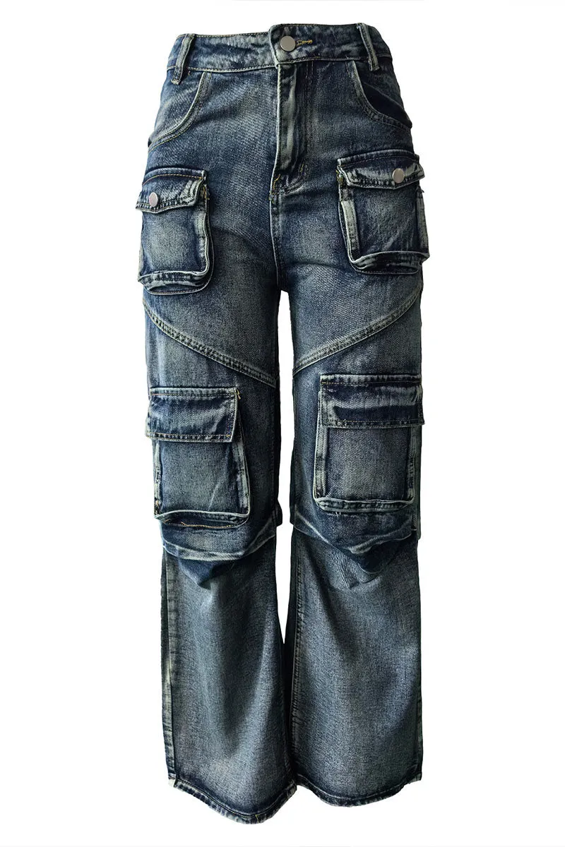 PN0319 Denim Cargo Jeans