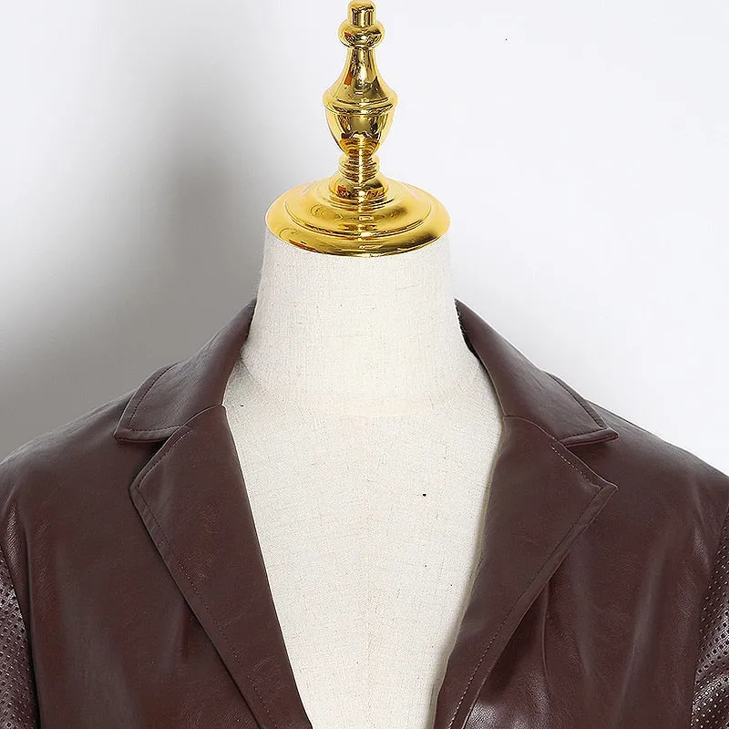 Ruched Puff Sleeve Notched Pocket Drawstring High Waist  Coat