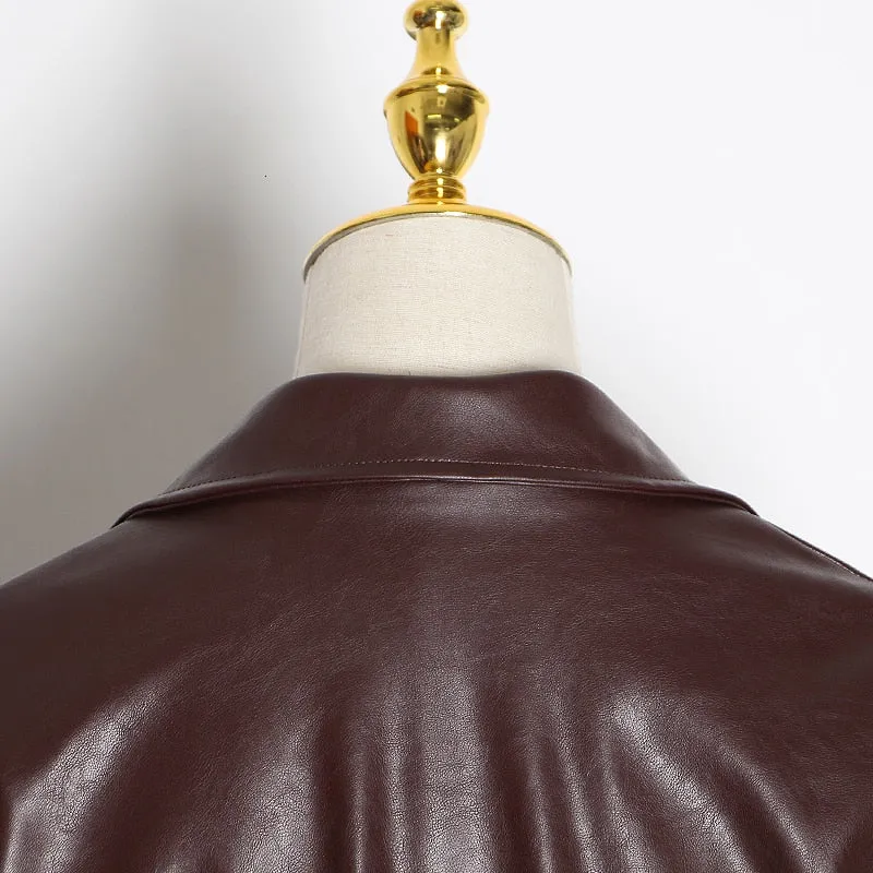 Ruched Puff Sleeve Notched Pocket Drawstring High Waist  Coat