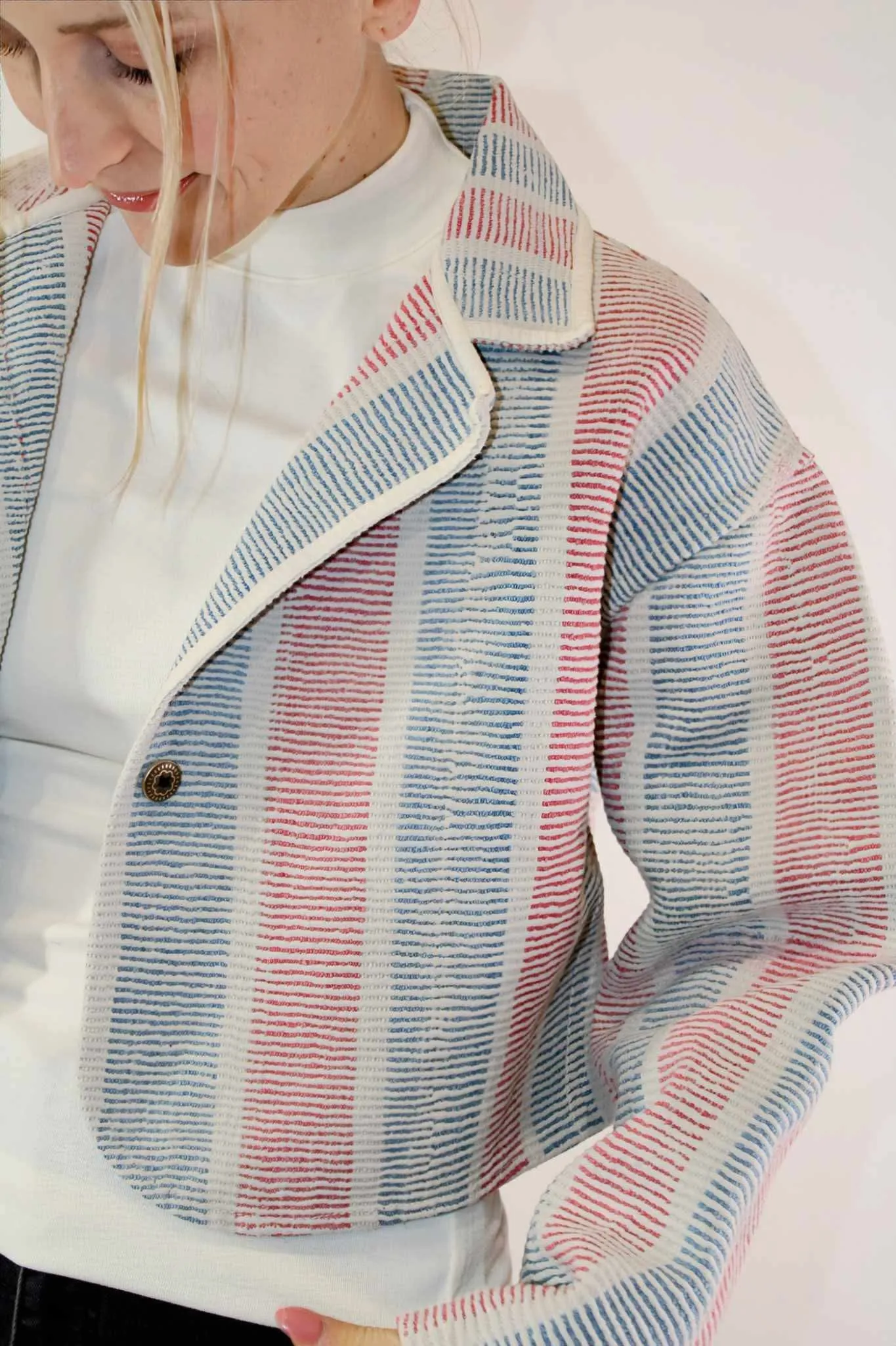 SaPeyKa Cropped Blazer- Red W Blue
