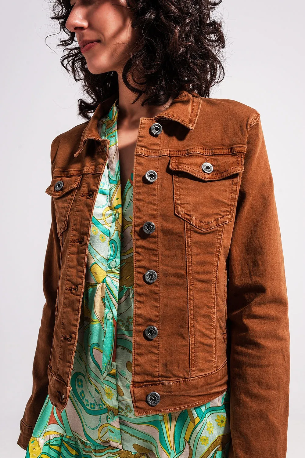 Slim denim trucker jacket in brown