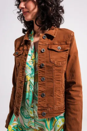 Slim denim trucker jacket in brown