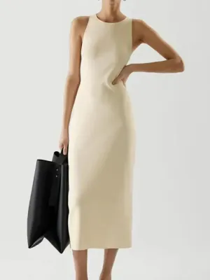 Slim Knitted Long Dress Women Minimalist Elegant Office Ladies Sleeveless O-neck Casual Tank Dress Summer Bodycon Dresses S4821498