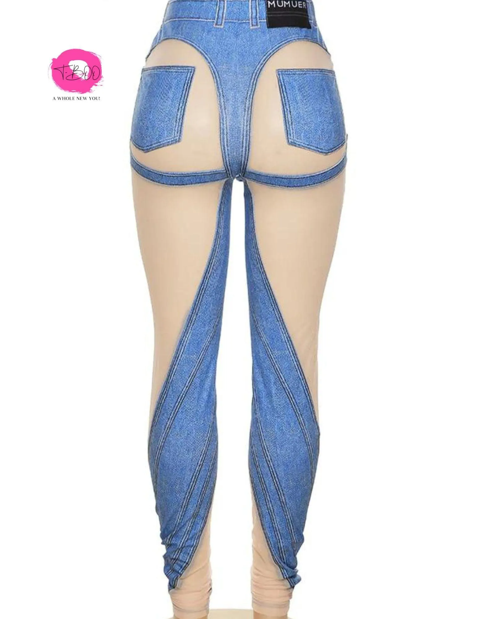 T-BOO Sexy Jeans See Through Skinny Denim Women Summer Mesh Stacked Trousers Trend Chic Wild Street Denim
