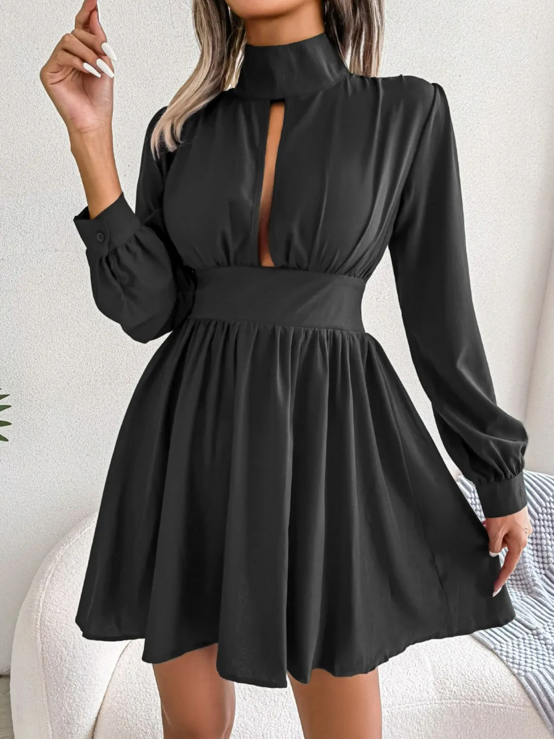 Turtleneck A-Line Mini Dress